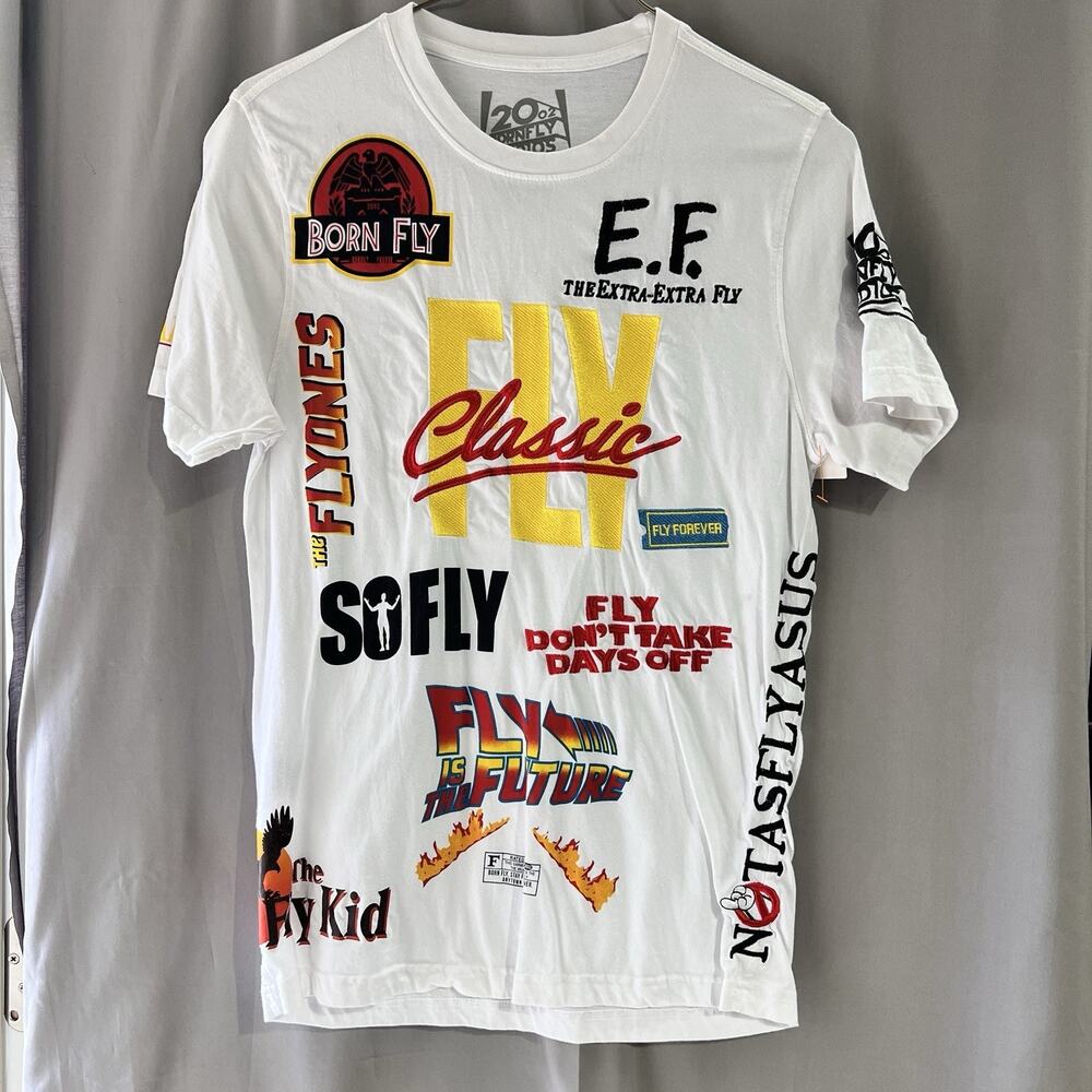 white Born Fly Studios men's graphic t-shirt Size Small BR2274
